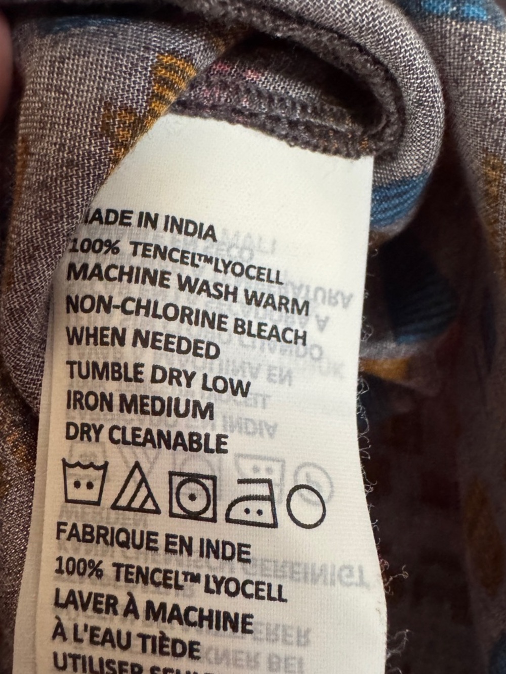 prAna Printed V Neck Blouse Medium Gray Multicolor Long Sleeve Tencel Top - Picture 6 of 6